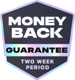 A Money Back Guarantee Badge with a Two Week Period phrase